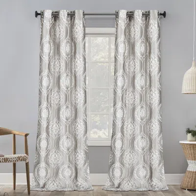Dainty Home Monaco Set Of 2 Medallion Jacquard Blackout Curtain Panels In Silver
