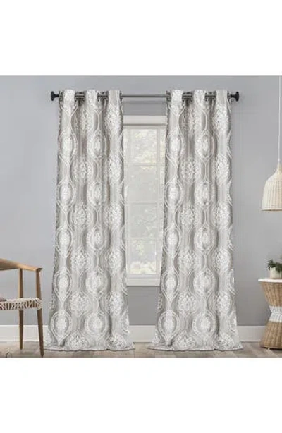 Dainty Home Monaco Set Of 2 Medallion Jacquard Blackout Curtain Panels In Silver
