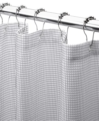 Dainty Home Piazza 100% Cotton Shower Curtain, 72" X 70" In White With Navy