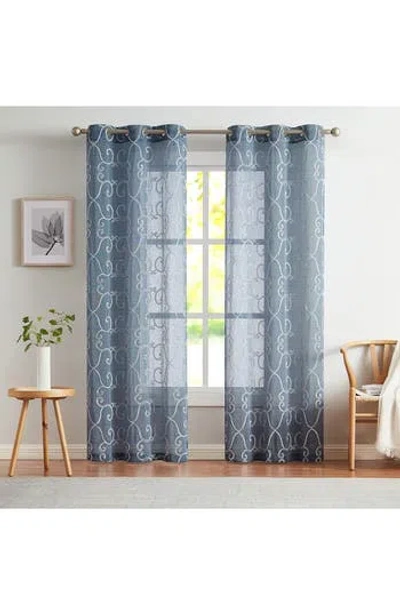 Dainty Home Set Of 2 Embroidered Sheer Curtain Panels In Blue