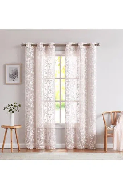 Dainty Home Set Of 2 Embroidered Sheer Curtain Panels In Pink