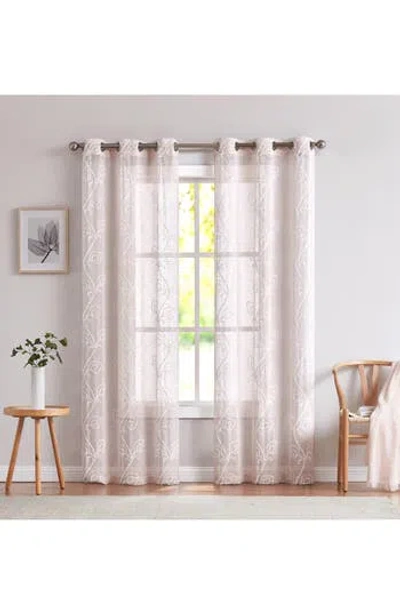 Dainty Home Set Of 2 Embroidered Sheer Curtain Panels In Pink