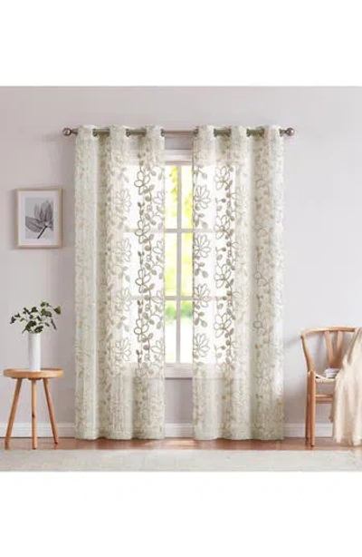 Dainty Home Set Of 2 Embroidered Sheer Curtain Panels In Sand