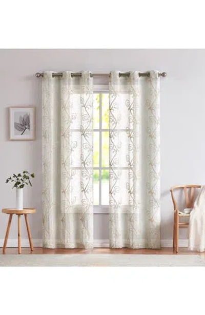 Dainty Home Set Of 2 Embroidered Sheer Curtain Panels In Neutral