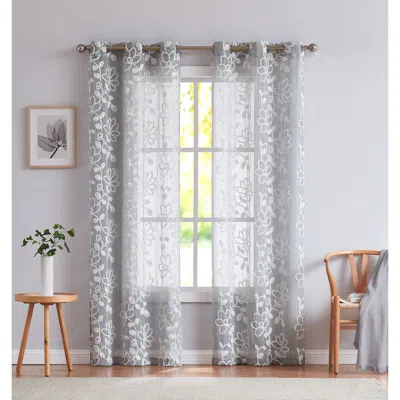 Dainty Home Set Of 2 Embroidered Sheer Curtain Panels In Gray