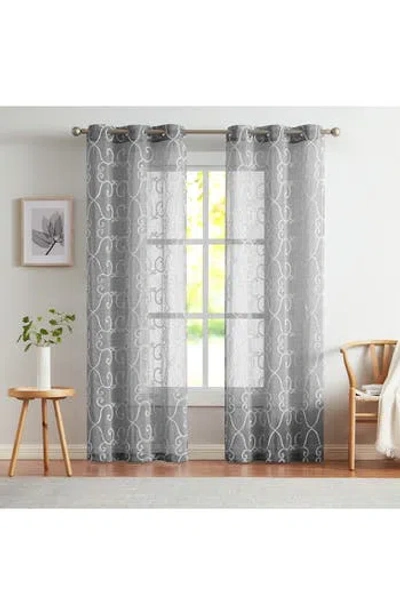 Dainty Home Set Of 2 Embroidered Sheer Curtain Panels In Silver