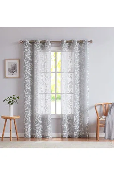 Dainty Home Set Of 2 Embroidered Sheer Curtain Panels In Silver