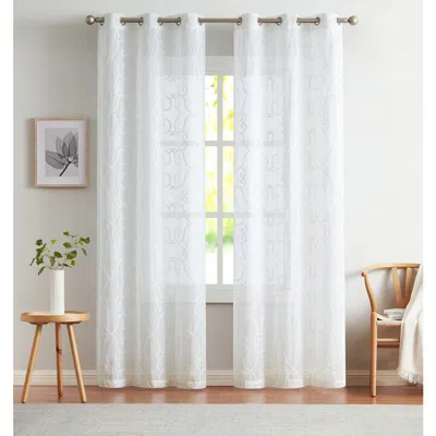 Dainty Home Set Of 2 Embroidered Sheer Curtain Panels In White