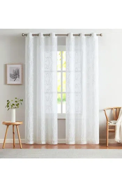 Dainty Home Set Of 2 Embroidered Sheer Curtain Panels In White