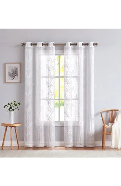 Dainty Home Set Of 2 Embroidered Sheer Curtain Panels In White
