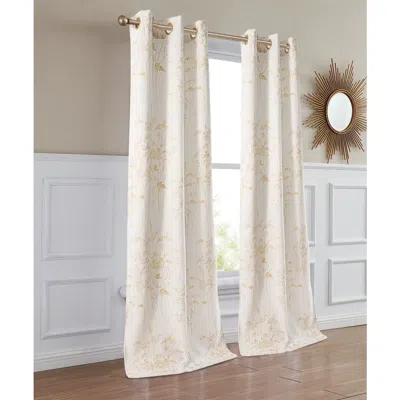 Dainty Home Set Of 2 Floral Room Darkening Curtains In Neutral