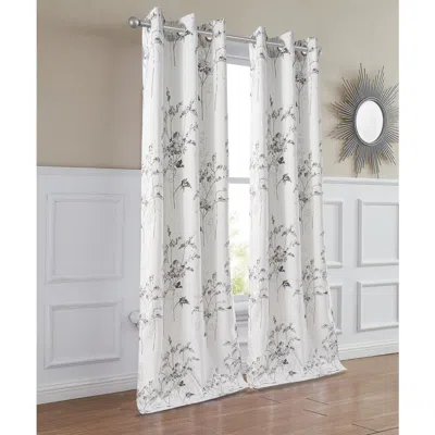 Dainty Home Set Of 2 Floral Room Darkening Curtains In Gray