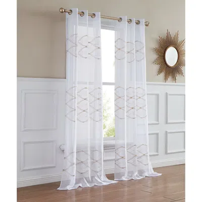 Dainty Home Set Of 2 Print Sheer Curtain Panels In Gold