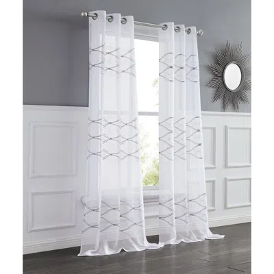 Dainty Home Set Of 2 Print Sheer Curtain Panels In Silver