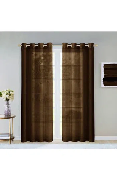 Dainty Home Set Of 2 Sheer Curtain Panels In Brown