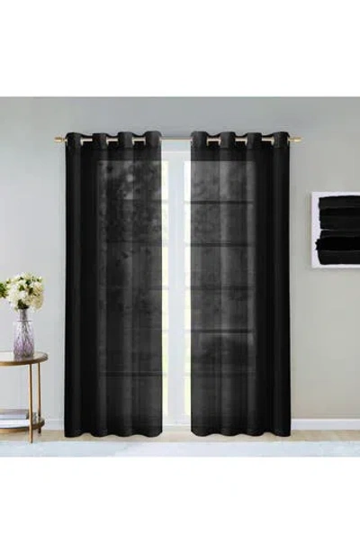 Dainty Home Sheer Set Of 2 Panel Curtains In Black