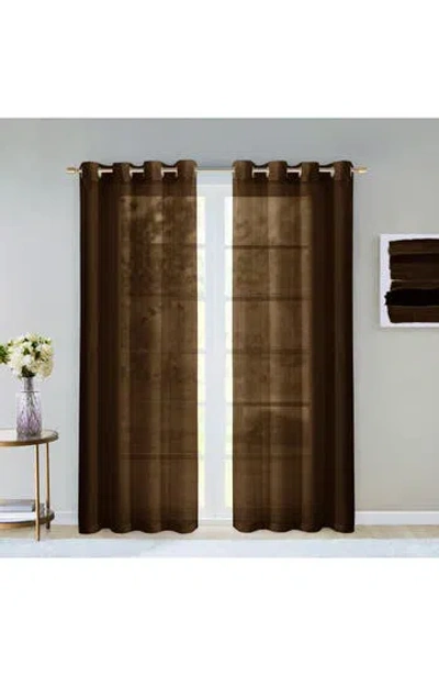 Dainty Home Sheer Set Of 2 Panel Curtains In Brown