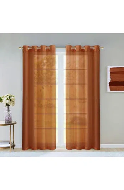 Dainty Home Sheer Set Of 2 Panel Curtains In Brown