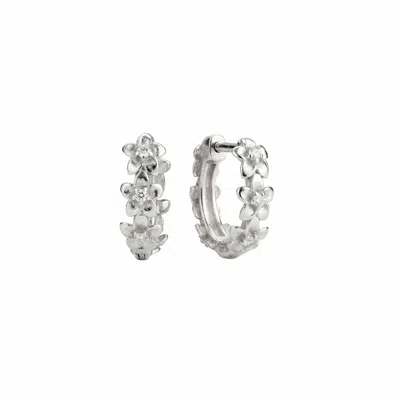 Dainty London Women's Dainty Sterling Silver Flower Huggie Hoops