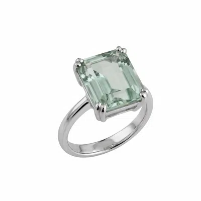 Dainty London Women's Gold Or Silver Green Quartz Ring - Luna - Silver
