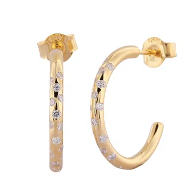 Dainty London Women's Gold White Topaz Gemstone - Seren Hoops