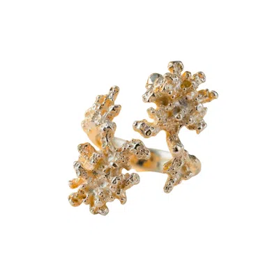 Dainty London Women's Saltwater Coral Adjustable Statement Ring - Gold