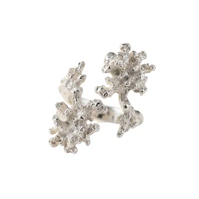 Dainty London Women's Saltwater Coral Adjustable Statement Ring  - Silver