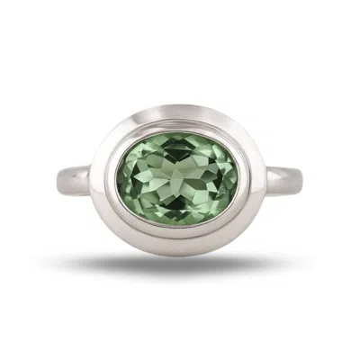 Dainty London Women's Silver Sea Green Quartz Gemstone Ring - Margo In Metallic