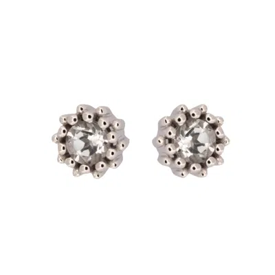 Dainty London Women's Silver White Topaz Seren Studs