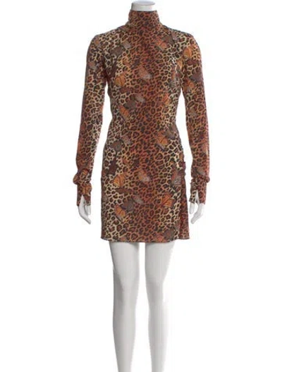 Pre-owned Daisy Animal Print Mini Dress In Orange