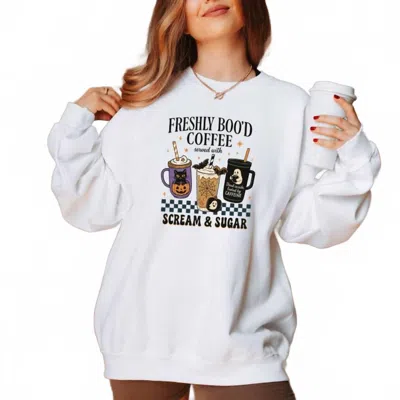 Daisy Chain Designs Freshly Boo'd Coffee Sweatshirt In White