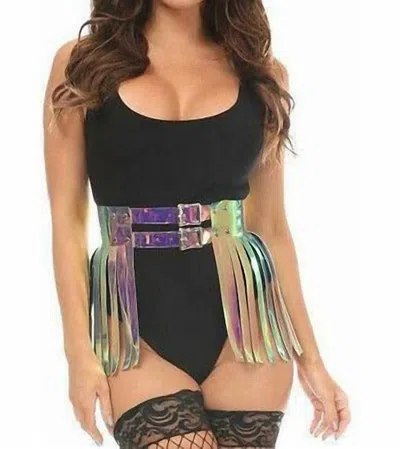 Daisy Corsets Holo Glitter Fringe Skirt In Rainbow Gold In Multi