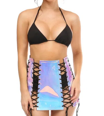 Daisy Corsets Holo Lace-up Skirt In Blue/purple In Multi