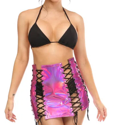 Daisy Corsets Holo Lace-up Skirt In Fuchsia In Pink