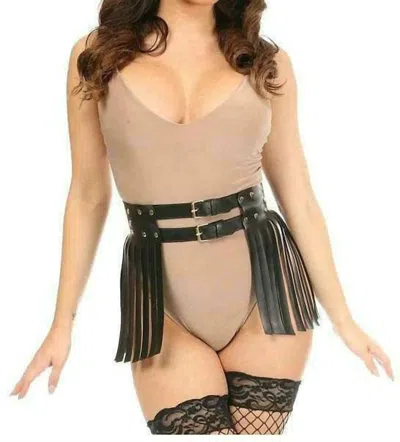 Daisy Corsets Vegan Leather Fringe Skirt In Black/gold In Brown