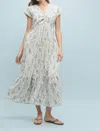 Daisy Esther Floral Cinched Midi Dress In Off White In White