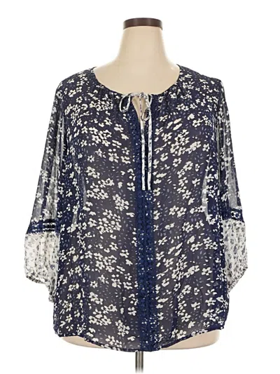 Pre-owned Daisy Fuentes 3/4 Sleeve Blouse In Blue