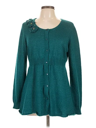 Pre-owned Daisy Fuentes Cardigan Sweater In Teal