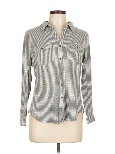 Pre-owned Daisy Fuentes Long Sleeve Button Down Shirt In Gray