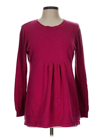 Pre-owned Daisy Fuentes Long Sleeve Top Burgundy Crew Neck Tops