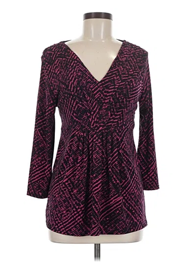 Pre-owned Daisy Fuentes Long Sleeve Top Pink Plunge Neckline Tops