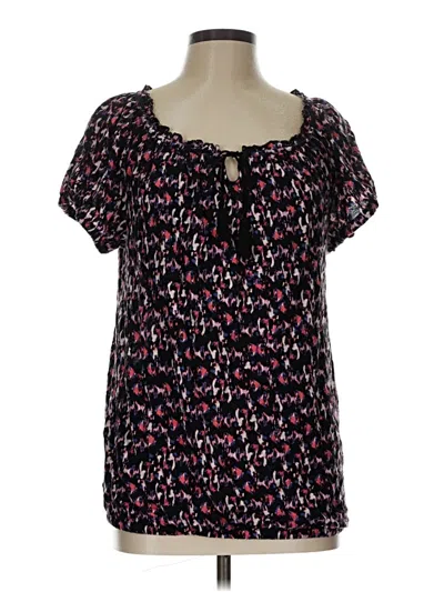 Pre-owned Daisy Fuentes Short Sleeve Blouse In Black