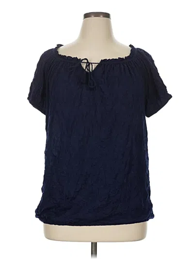 Pre-owned Daisy Fuentes Short Sleeve Blouse In Blue