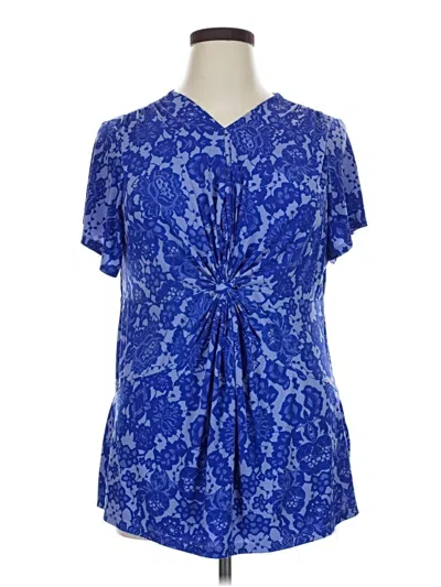 Pre-owned Daisy Fuentes Short Sleeve Blouse In Blue