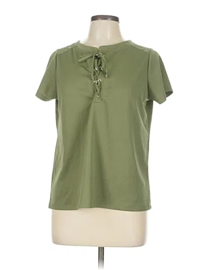Pre-owned Daisy Fuentes Short Sleeve Top Green Keyhole Neckline Tops