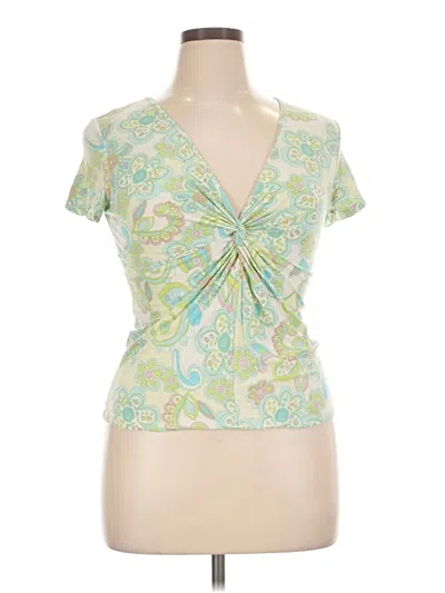 Pre-owned Daisy Fuentes Short Sleeve Top Green Sweetheart Neckline Tops