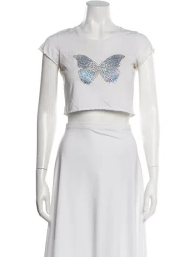 Pre-owned Daisy Graphic Print Crew Neck Crop Top In White