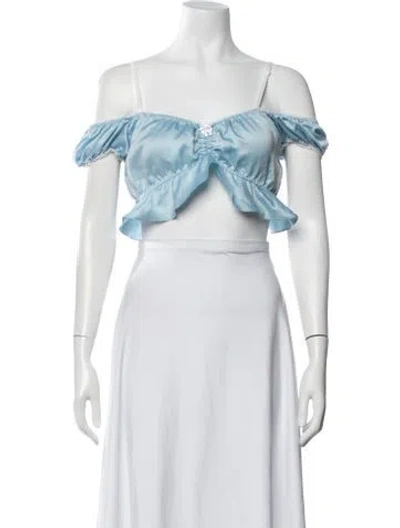 Pre-owned Daisy Off-the-shoulder Short Sleeve Crop Top In White