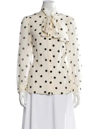 Pre-owned Daisy Silk Polka Dot Print Blouse In Neutrals
