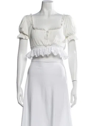 Pre-owned Daisy Square Neckline Short Sleeve Crop Top In White